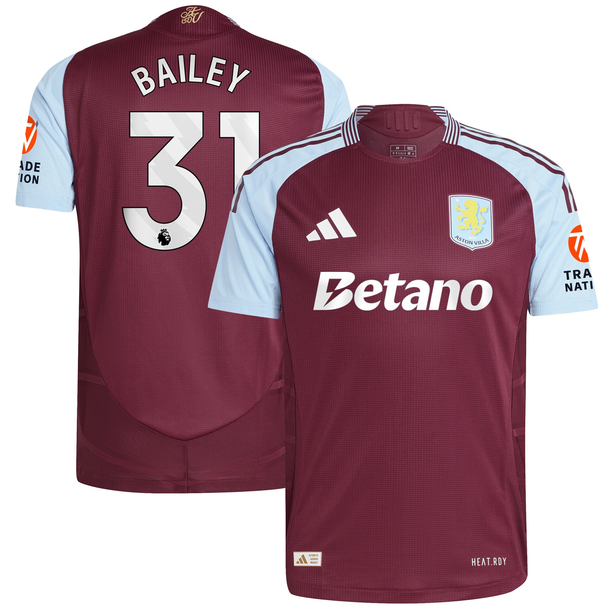 aston villa adidas home authentic shirt 2024-25 with bailey 31 printing Collection - Aston Villa Official Store