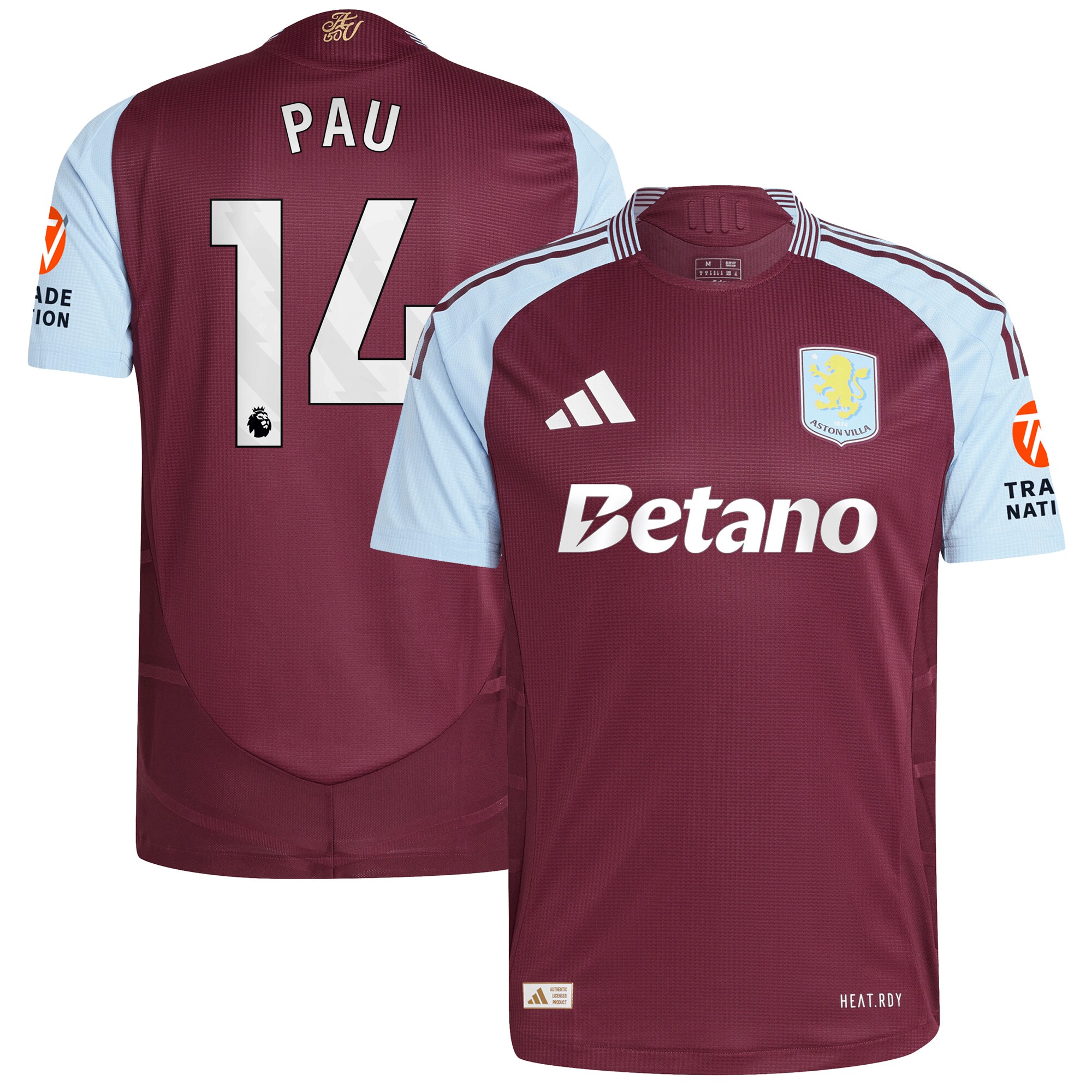 aston villa adidas home authentic shirt 2024-25 with pau 14 printing Collection - Aston Villa Official Store