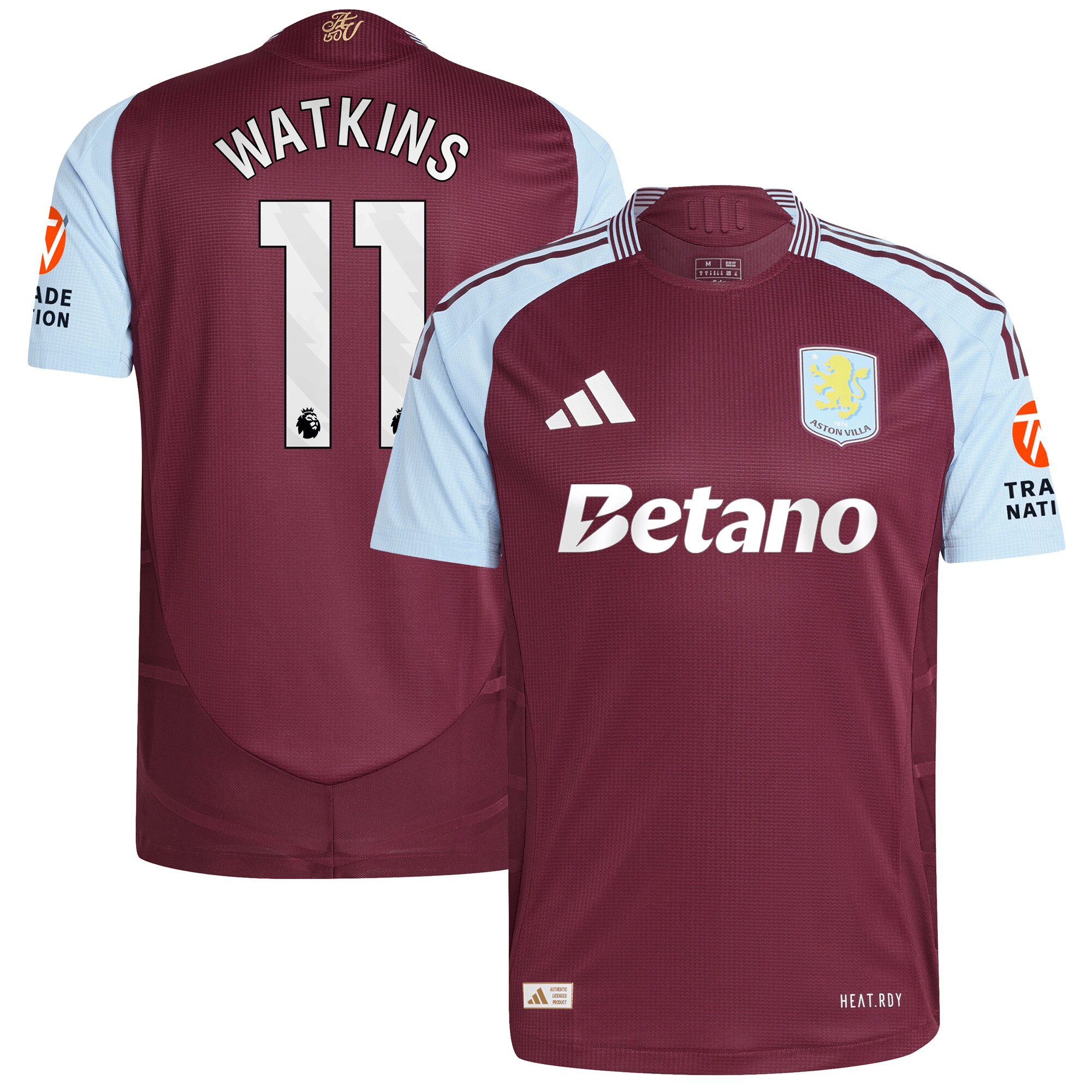 aston villa adidas home authentic shirt 2024-25 with watkins 11 printing Collection - Aston Villa Official Store