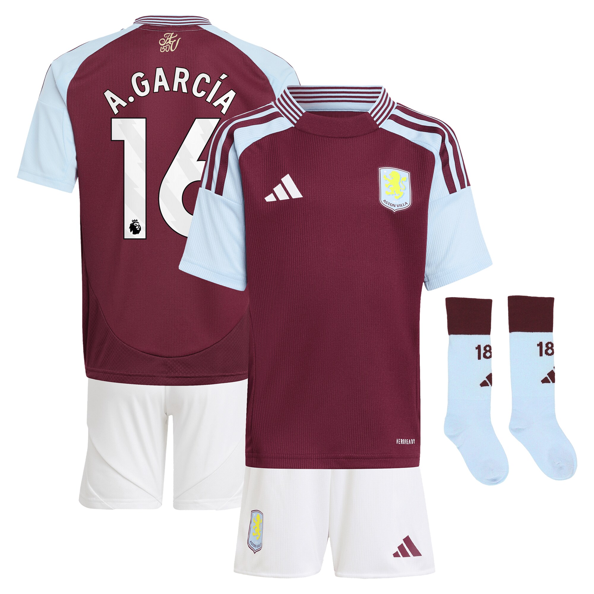 aston villa adidas home mini kit 2024-25 with a.garcía 16 printing Collection - Aston Villa Official Store