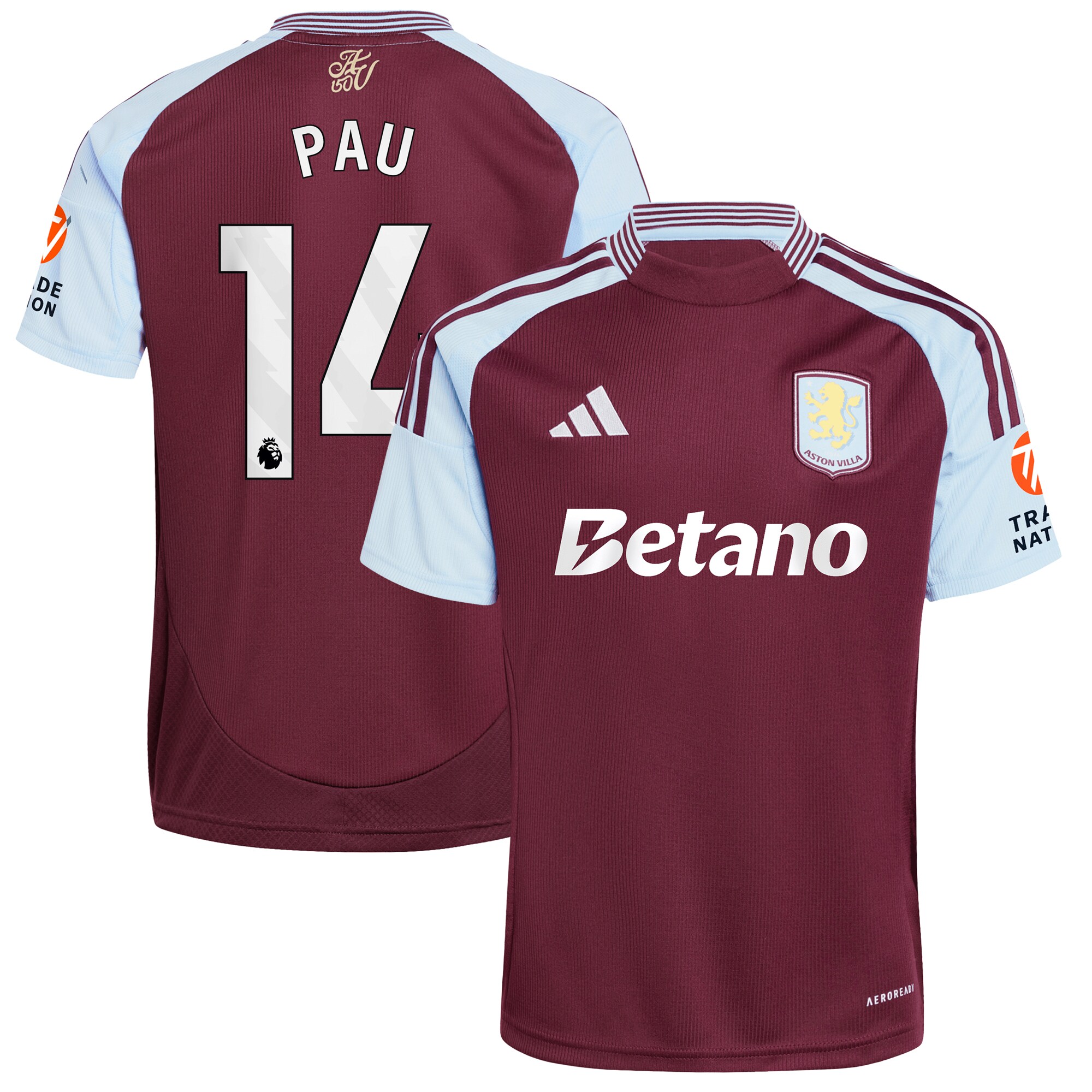 aston villa adidas home shirt 2024-25 with pau 14 printing Collection - Aston Villa Official Store