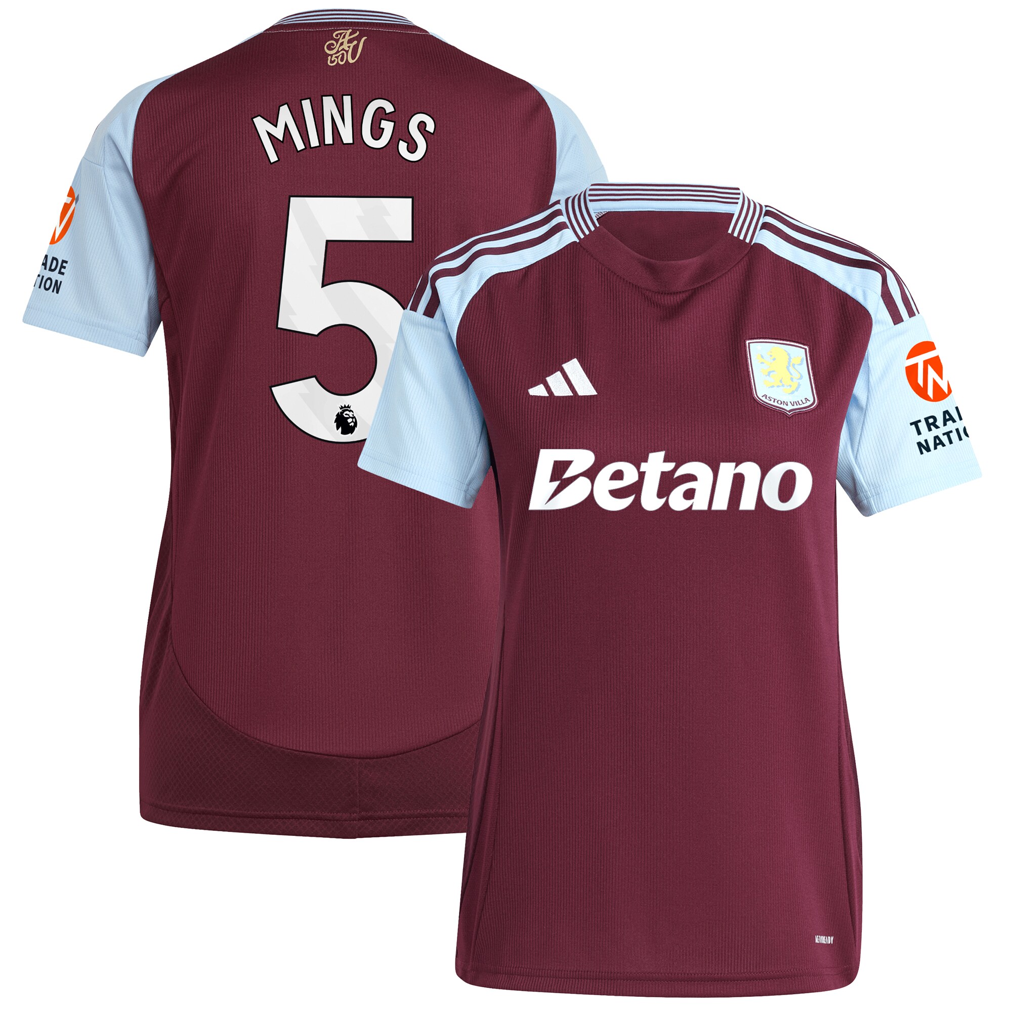 aston villa adidas home shirt 2024-25 – womens with mings 5 printing Collection - Aston Villa Official Store