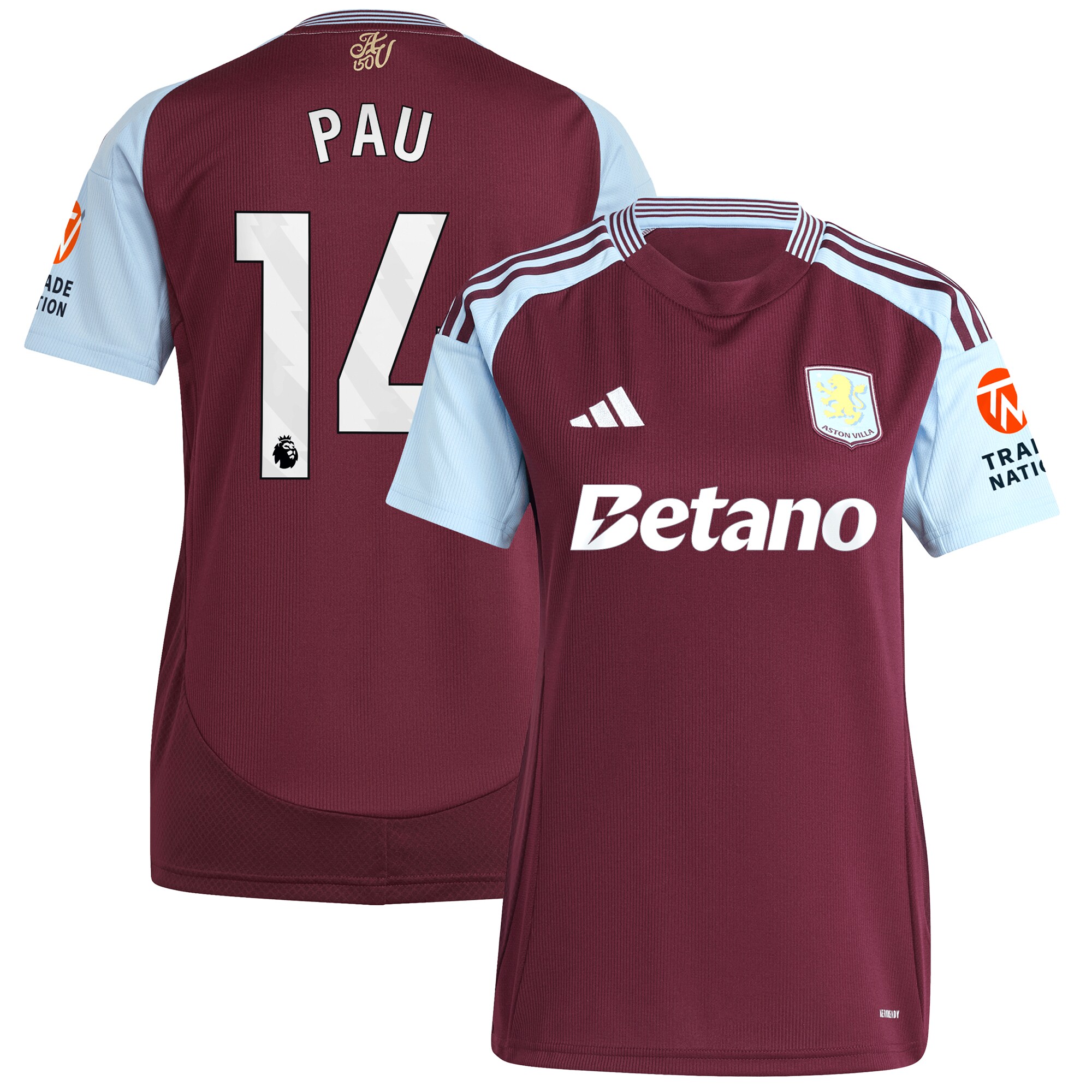 aston villa adidas home shirt 2024-25 – womens with pau 14 printing Collection - Aston Villa Official Store