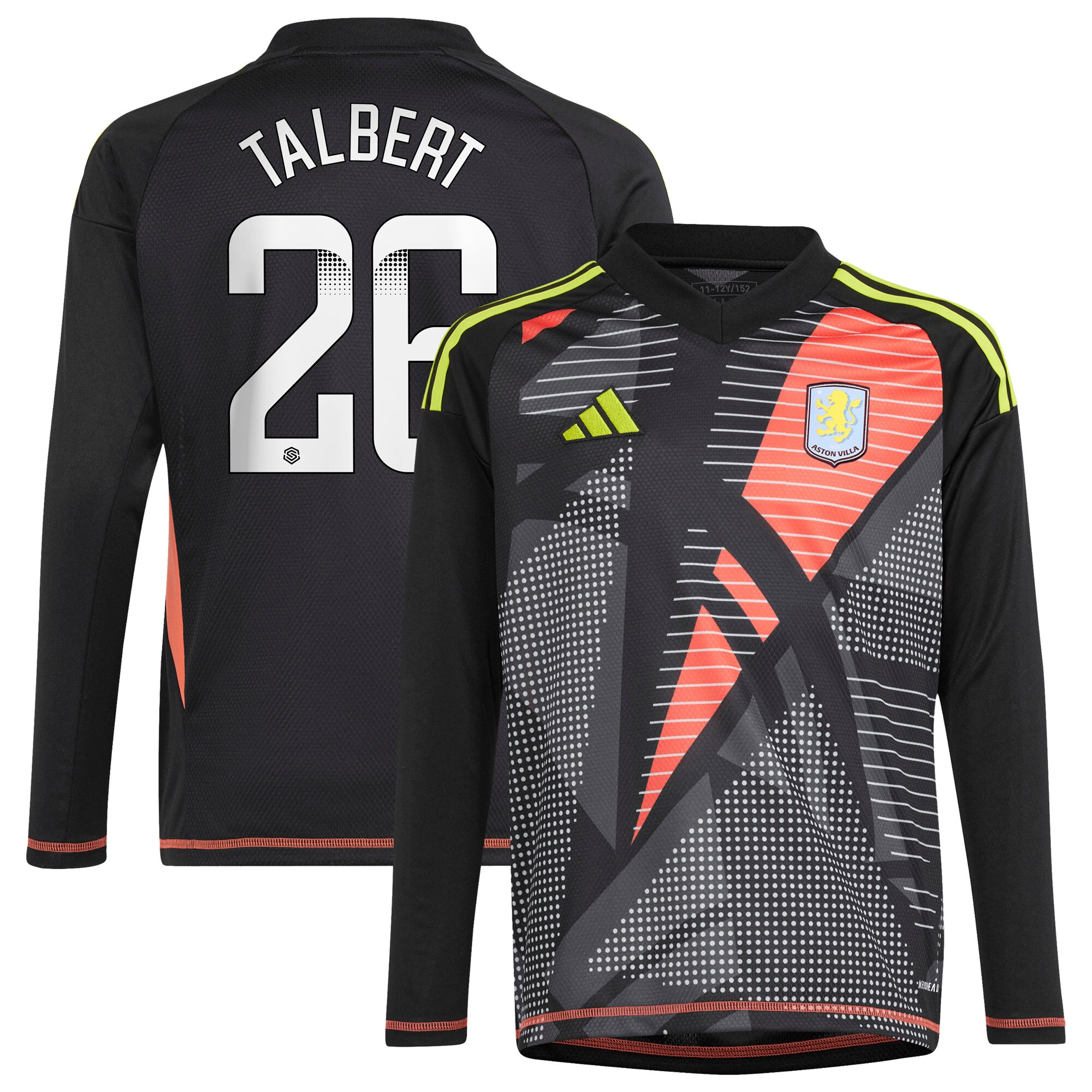aston villa wsl adidas goalkeeper shirt 2024-25 – long sleeve – kids with talbert 26 printing Collection - Aston Villa Official Store