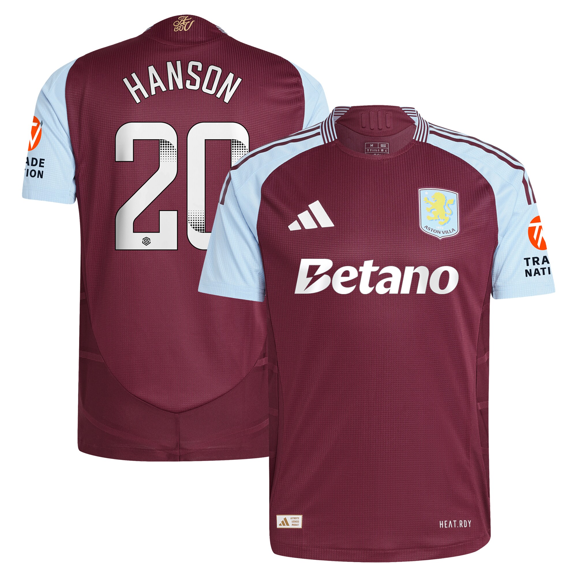 aston villa wsl adidas home authentic shirt 2024-25 with hanson 20 printing Collection - Aston Villa Official Store