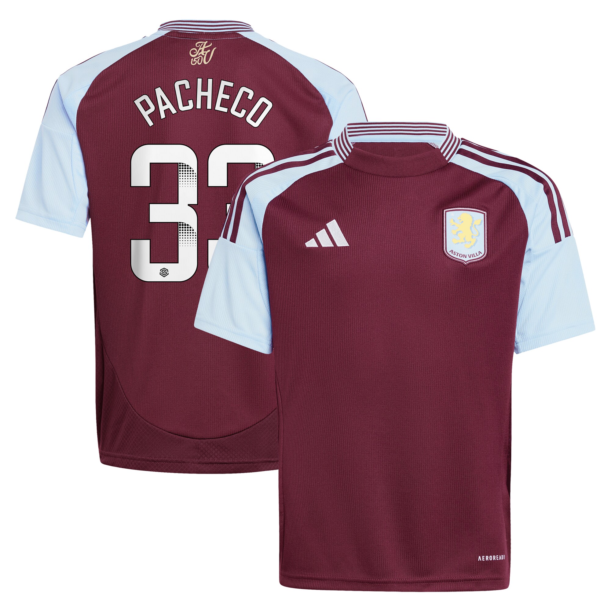aston villa wsl adidas home shirt 2024-25 – kids with pacheco 33 printing Collection - Aston Villa Official Store