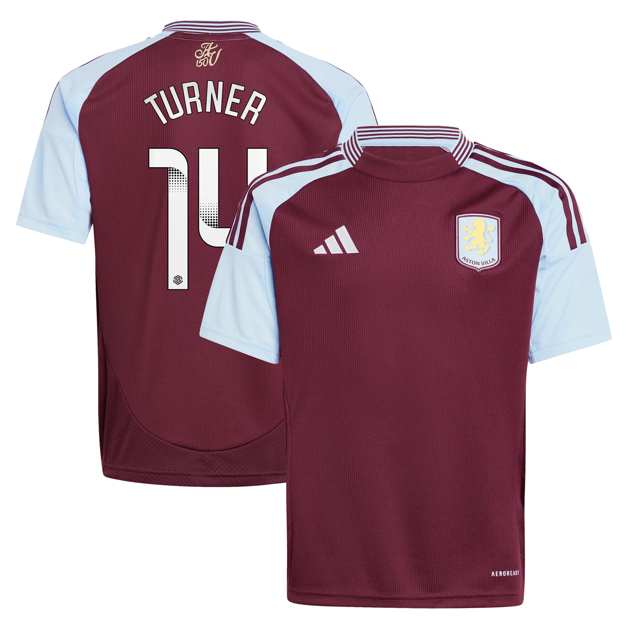 aston villa wsl adidas home shirt 2024-25 – kids with turner 14 printing Collection - Aston Villa Official Store